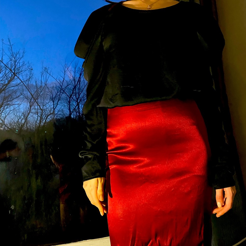 Jet black satin finish polyester elegant blouse